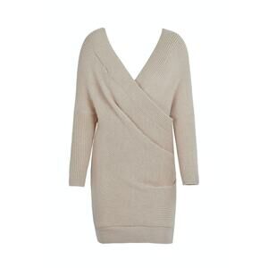 Women’s Large Cream Beige V Neck Knit Sweater Dress